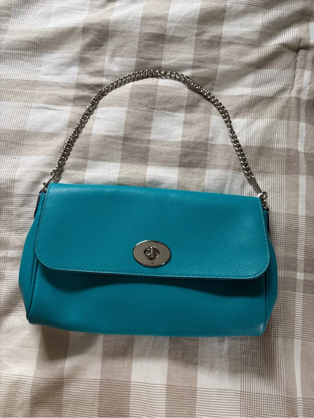 Coach Turquoise Leather Crossbody Bag with Chain Strap